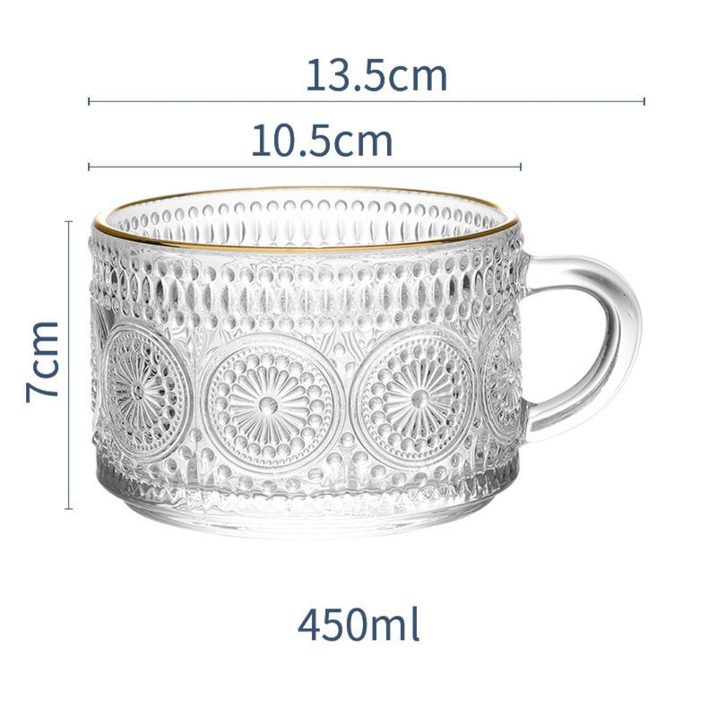 450ml Nordic Vintage Embossed Glass Sunflower Coffee Cup
