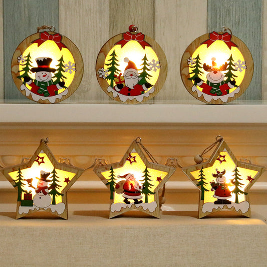 Christmas Decorations Wooden Luminous Pendants Christmas Tree Pendants