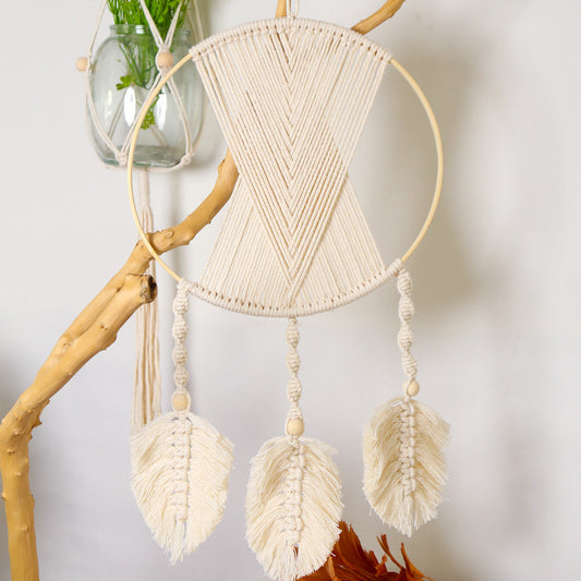 Dream Catcher Hanging Handwoven Bamboo Circle Leaves