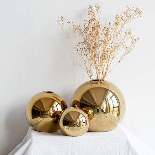 Gold Plated Ceramic Vase Circular