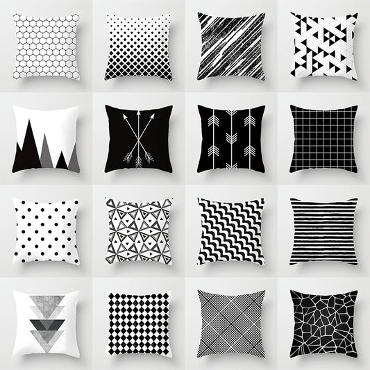 Geometric Cushion Cover Black and White Polyester Pillow Case